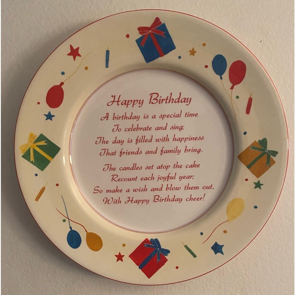 Cake Plate Happy Birthday Hand Painted Ceramic Celebration Collectible - Picture 10 of 12